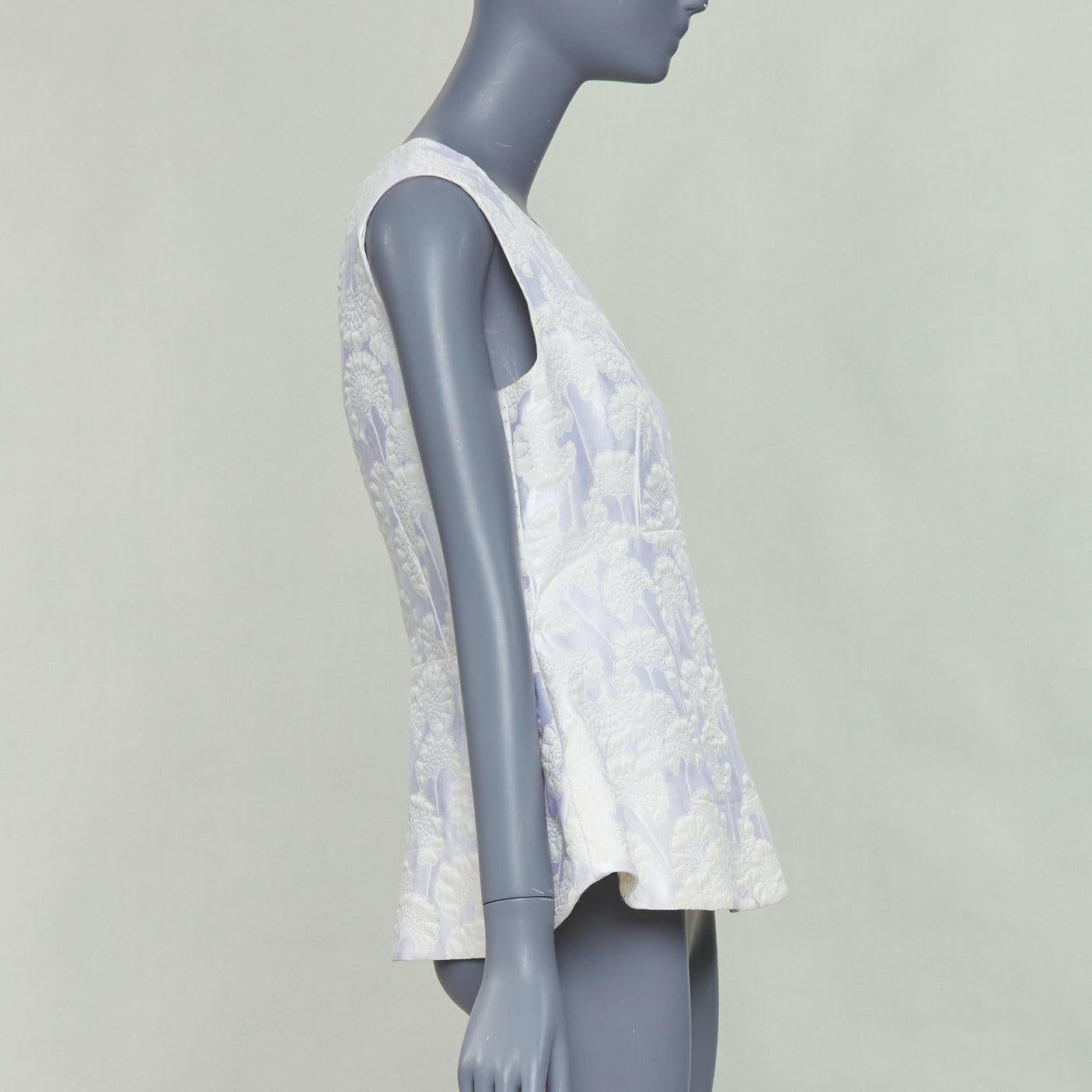 MARNI white cream floral jacquard round neck peplum top IT42 M In Good Condition For Sale In Hong Kong, NT