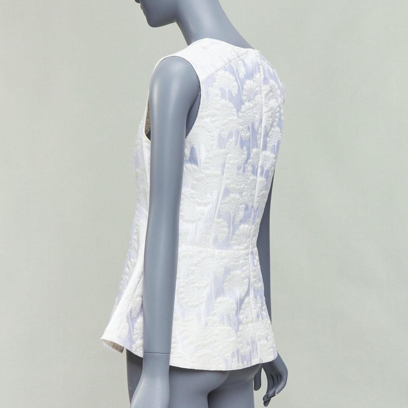 MARNI white cream floral jacquard round neck peplum top IT42 M For Sale 1