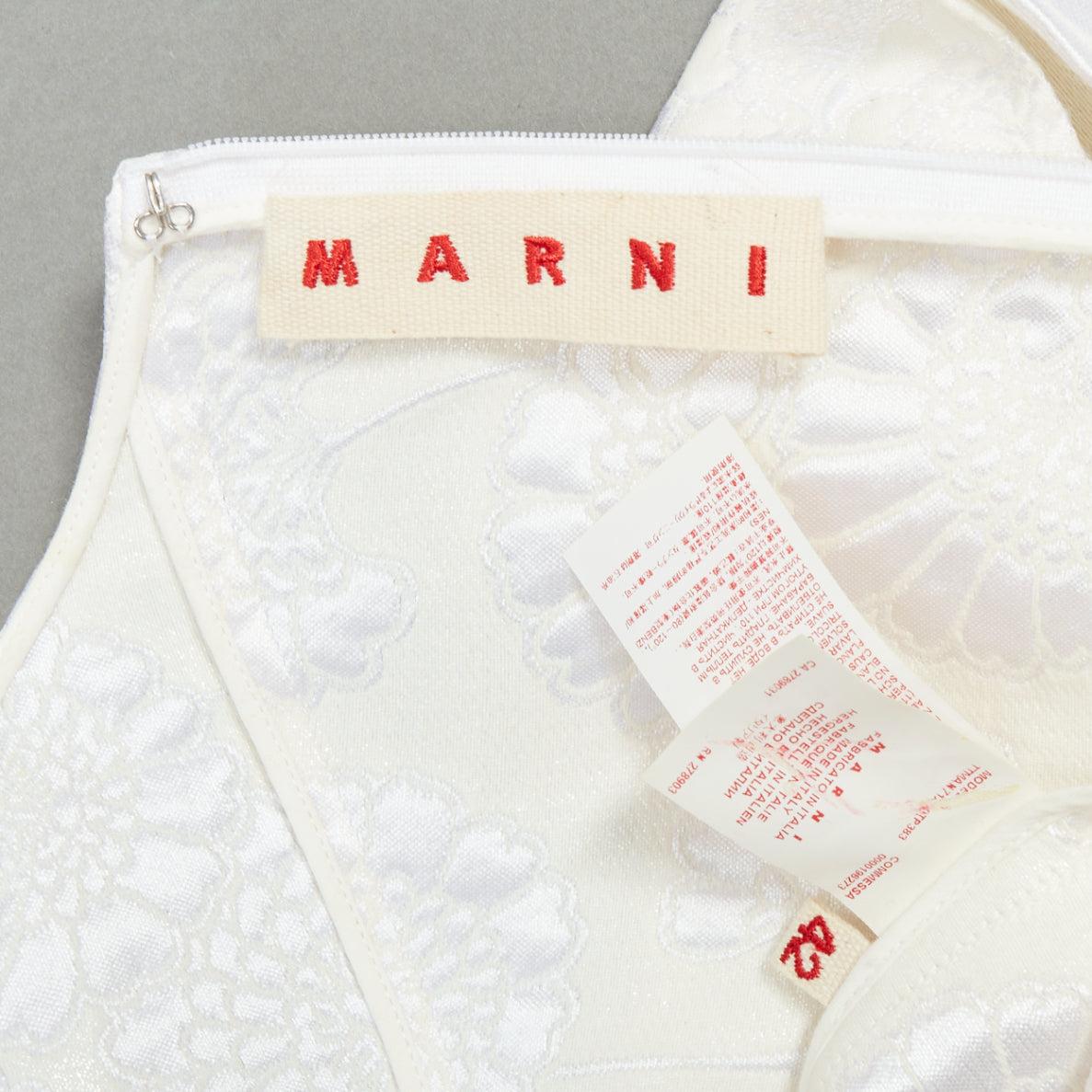 MARNI white cream floral jacquard round neck peplum top IT42 M For Sale 3