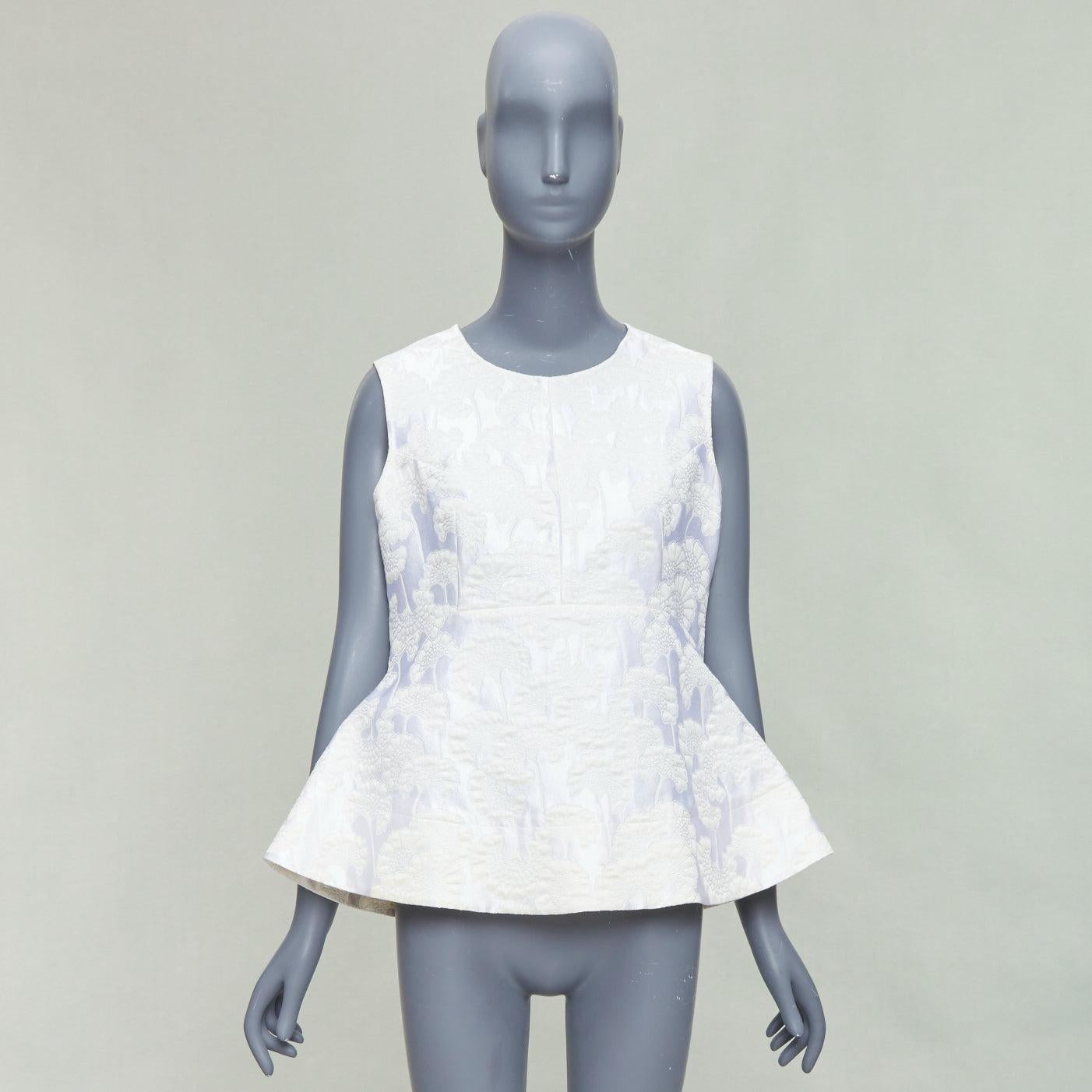 MARNI white cream floral jacquard round neck peplum top IT42 M For Sale 4