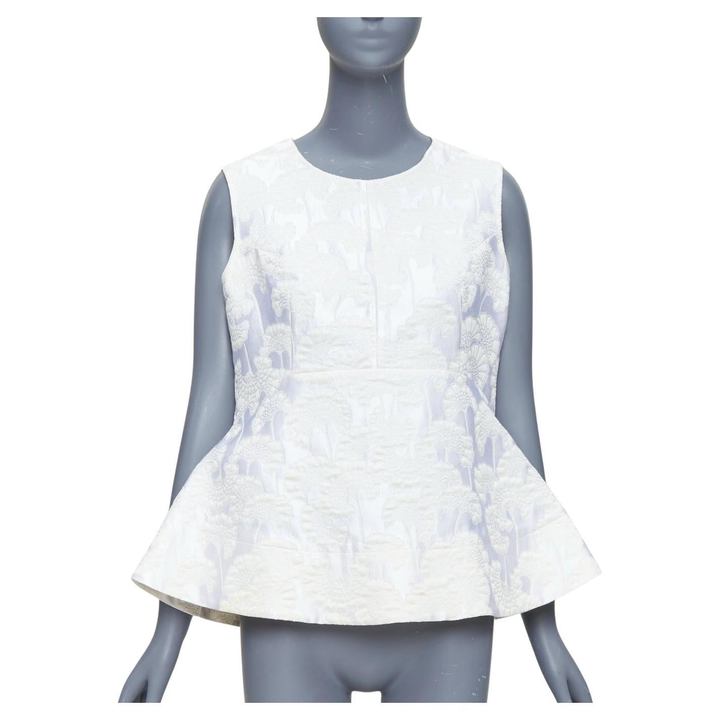 MARNI white cream floral jacquard round neck peplum top IT42 M For Sale