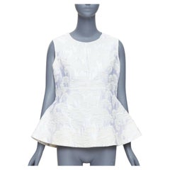 MARNI white cream floral jacquard round neck peplum top IT42 M