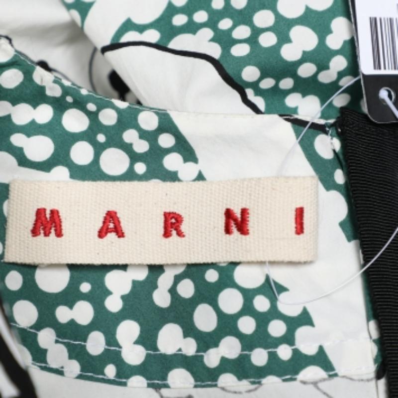 Marni Weißes Midikleid mit V-Ausschnitt und Blumendruck aus Baumwolle L Damen im Angebot