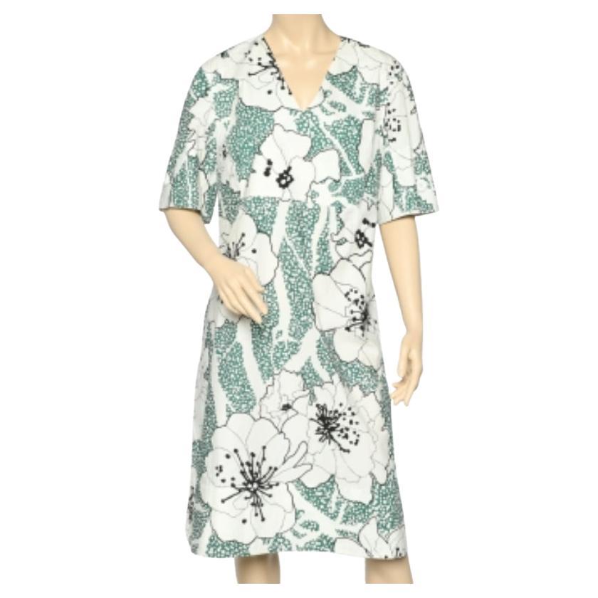 Marni Weißes Midikleid mit V-Ausschnitt und Blumendruck aus Baumwolle L im Angebot
