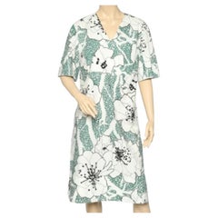 Used Marni White Floral Printed Cotton V-Neck Midi Dress L