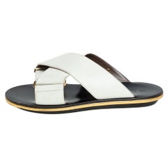 Marni White Leather Crisscross Slide Sandals Size 38