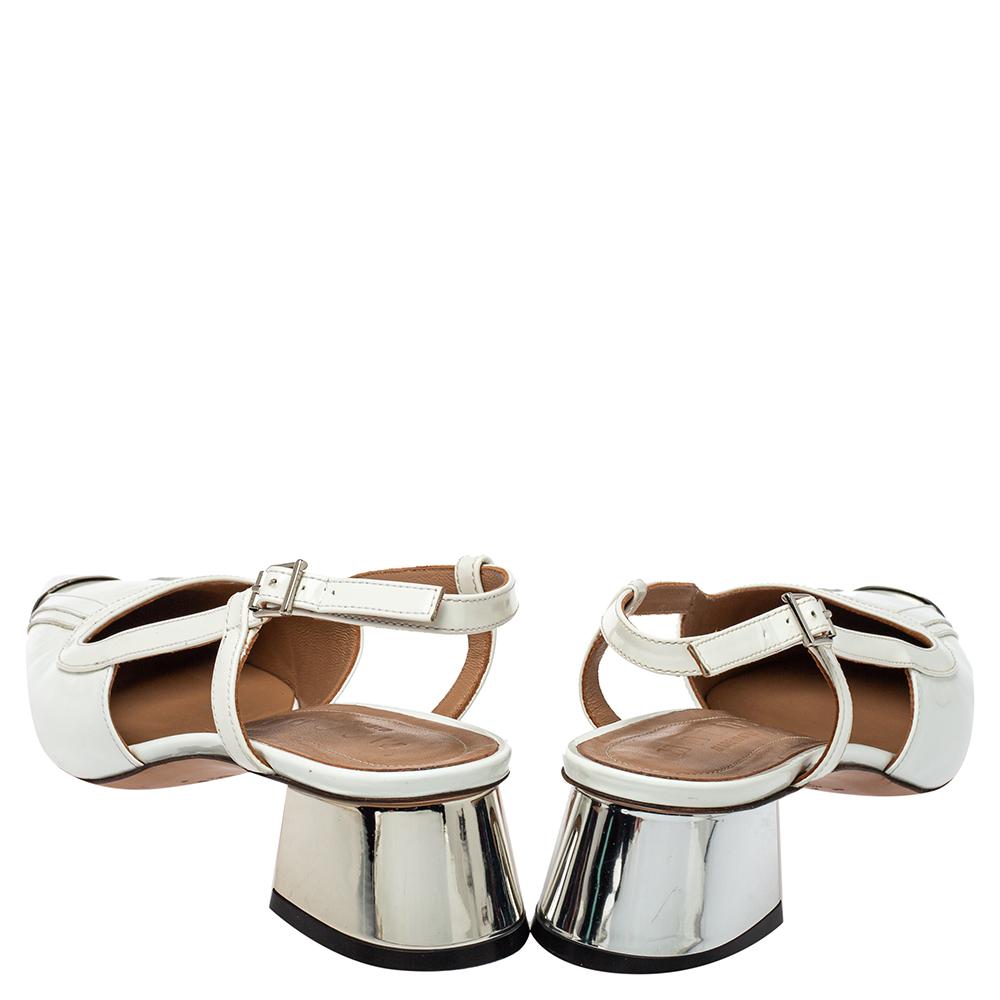 Marni White Leather Slingback Cap Toe Sandals Size 37 In Good Condition In Dubai, Al Qouz 2