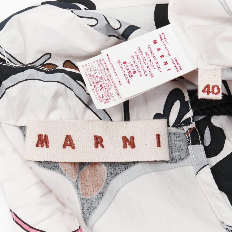 MARNI blanco marino rosa remolino floral algodón cuello barco vestido manga larga IT40 S en venta 6