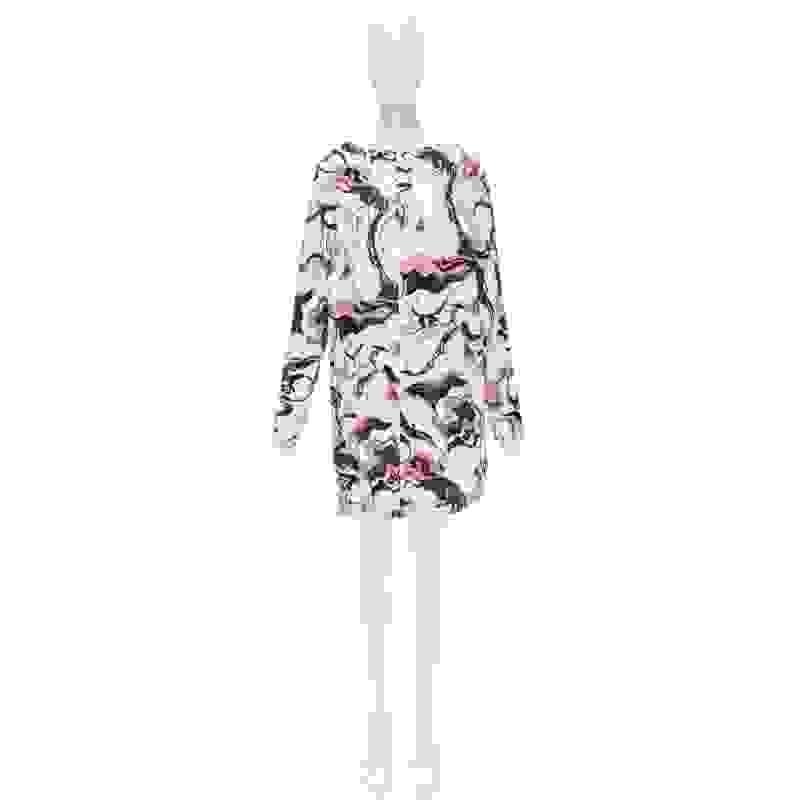 MARNI blanco marino rosa remolino floral algodón cuello barco vestido manga larga IT40 S en venta 7
