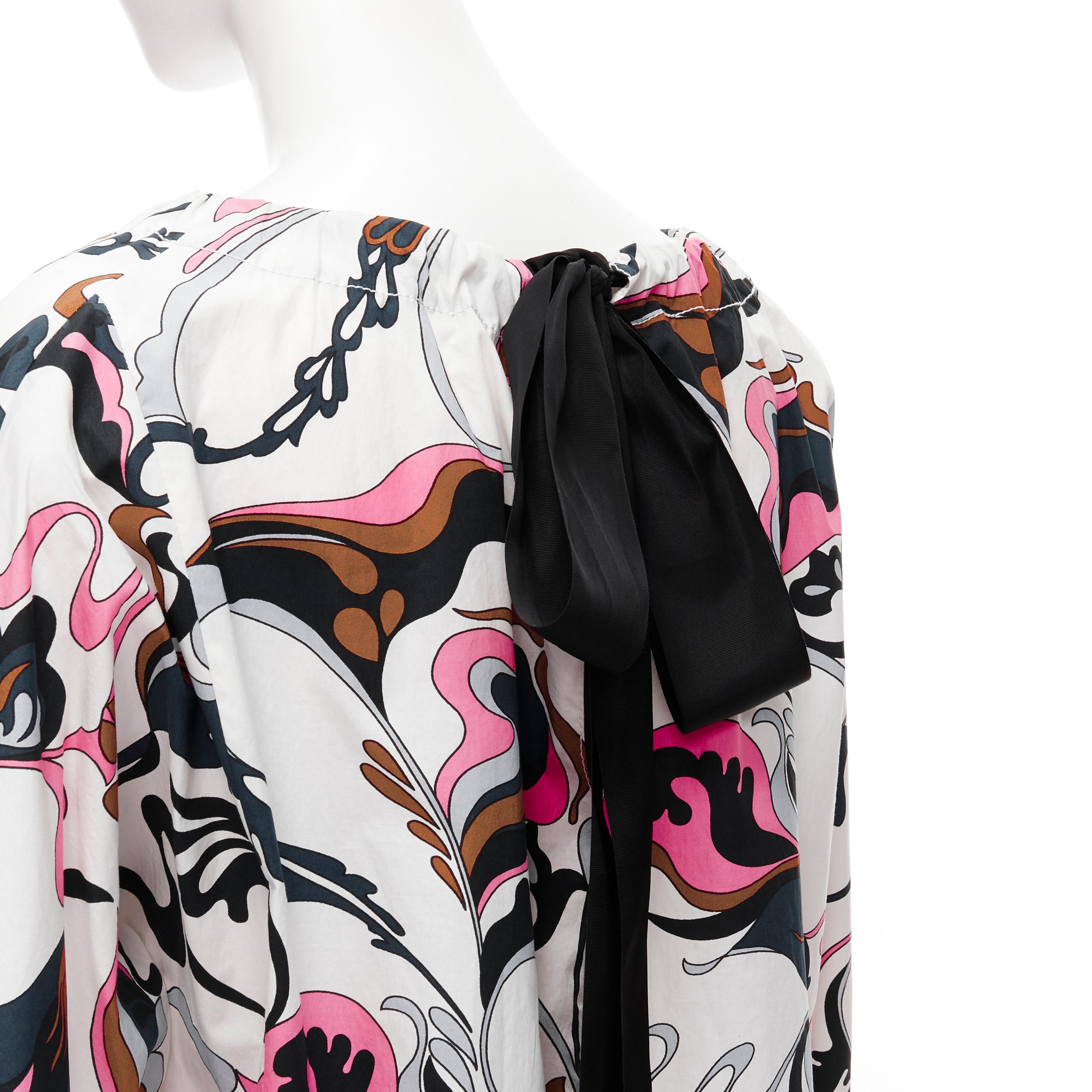 MARNI white navy pink swirl floral cotton boat neck long sleeve dress IT40 S 
Reference: CELG/A00211 
Brand: Marni 
Material: Cotton 
Color: White 
Pattern: Floral 
Closure: Tie Extra Detail: Bow tie ribbon at nape. Elasticated collar. Rounded hem.