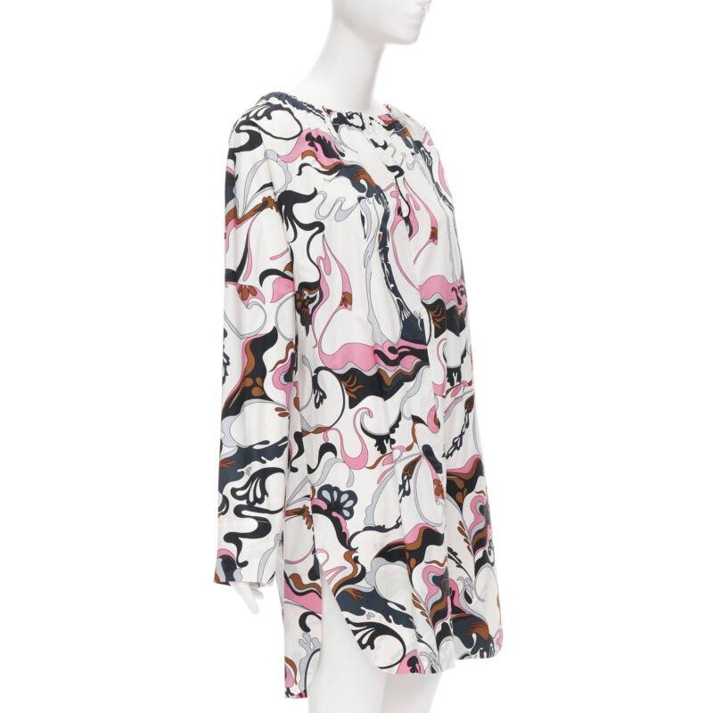 MARNI blanco marino rosa remolino floral algodón cuello barco vestido manga larga IT40 S Gris en venta