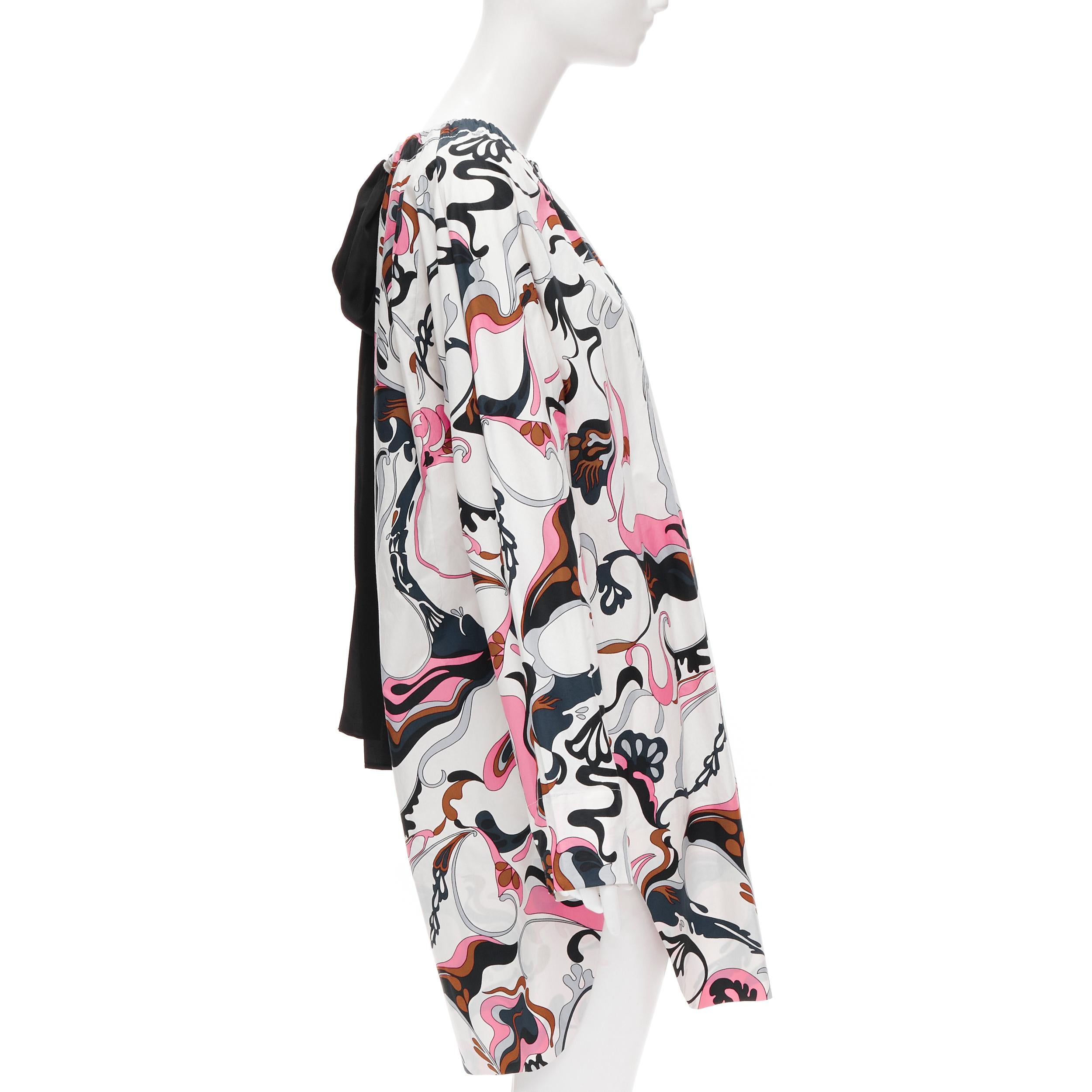 MARNI white navy pink swirl floral cotton boat neck long sleeve dress IT40 S In Excellent Condition For Sale In Hong Kong, NT