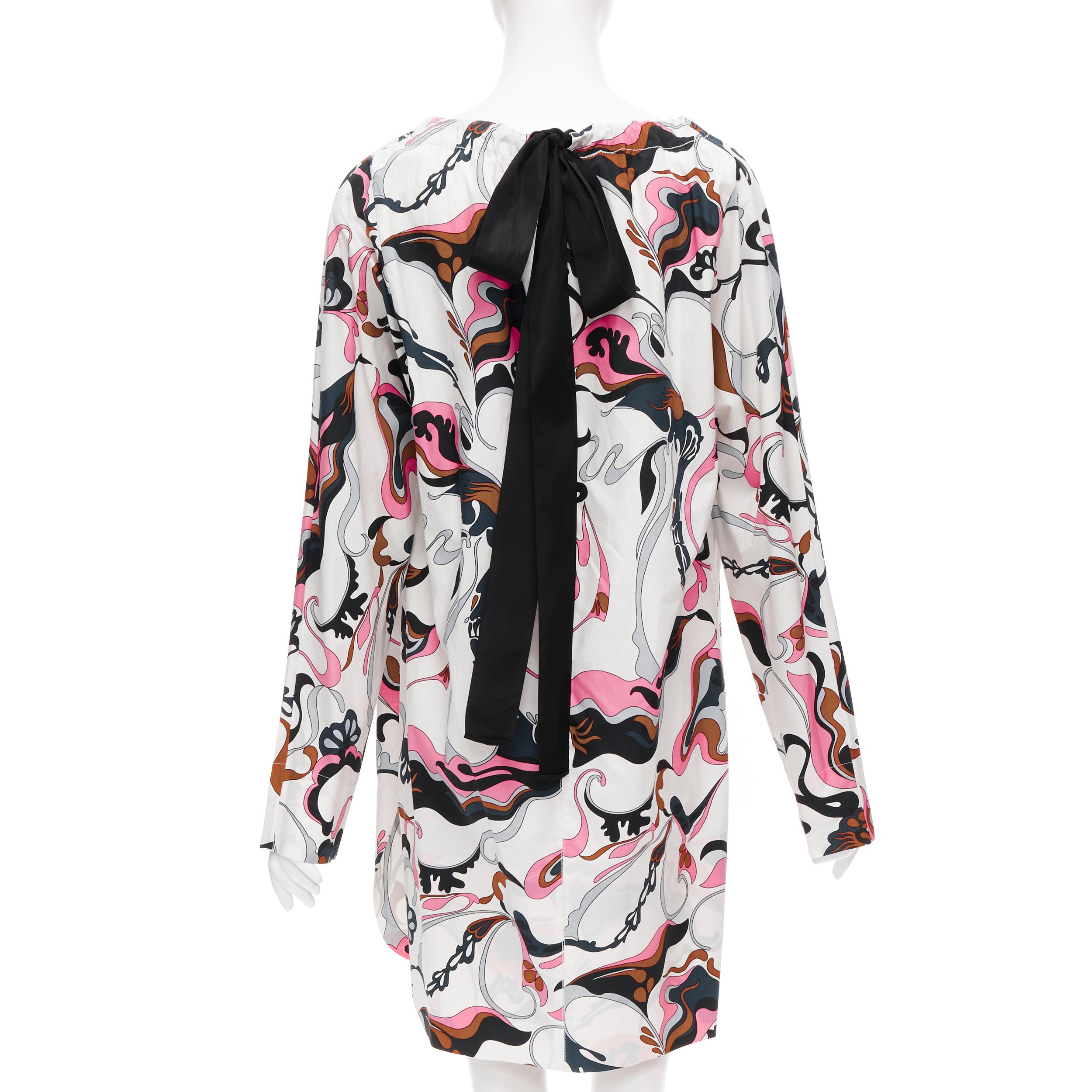 Women's MARNI white navy pink swirl floral cotton boat neck long sleeve dress IT40 S For Sale