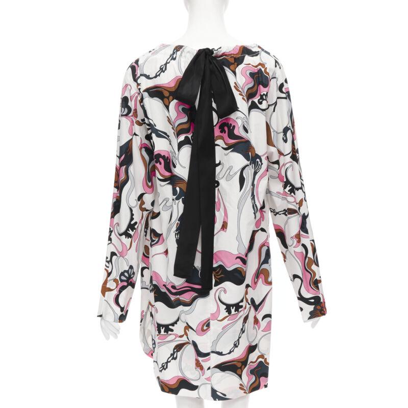 De las mujeres MARNI blanco marino rosa remolino floral algodón cuello barco vestido manga larga IT40 S en venta