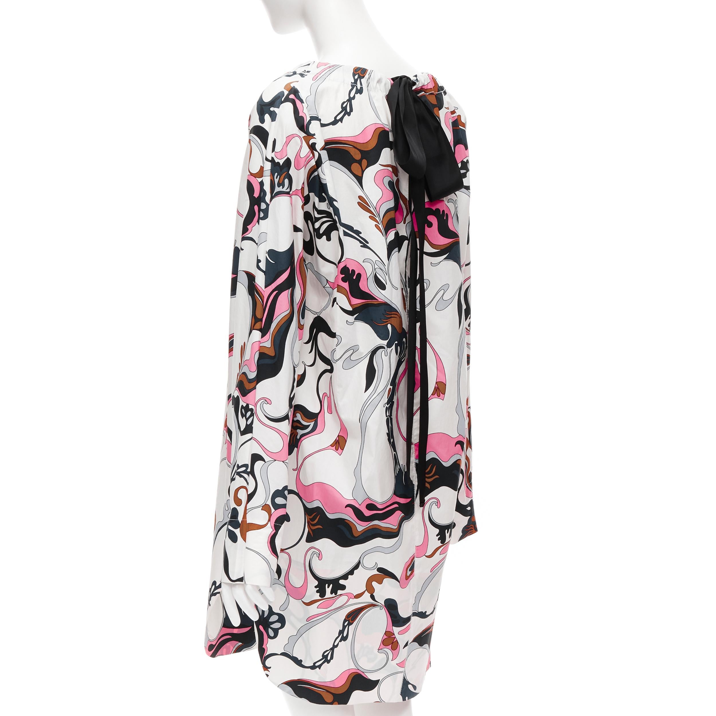 MARNI white navy pink swirl floral cotton boat neck long sleeve dress IT40 S For Sale 1