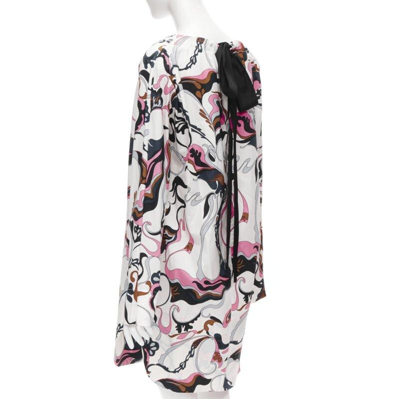 MARNI blanco marino rosa remolino floral algodón cuello barco vestido manga larga IT40 S en venta 1