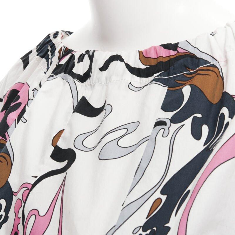 MARNI blanco marino rosa remolino floral algodón cuello barco vestido manga larga IT40 S en venta 2