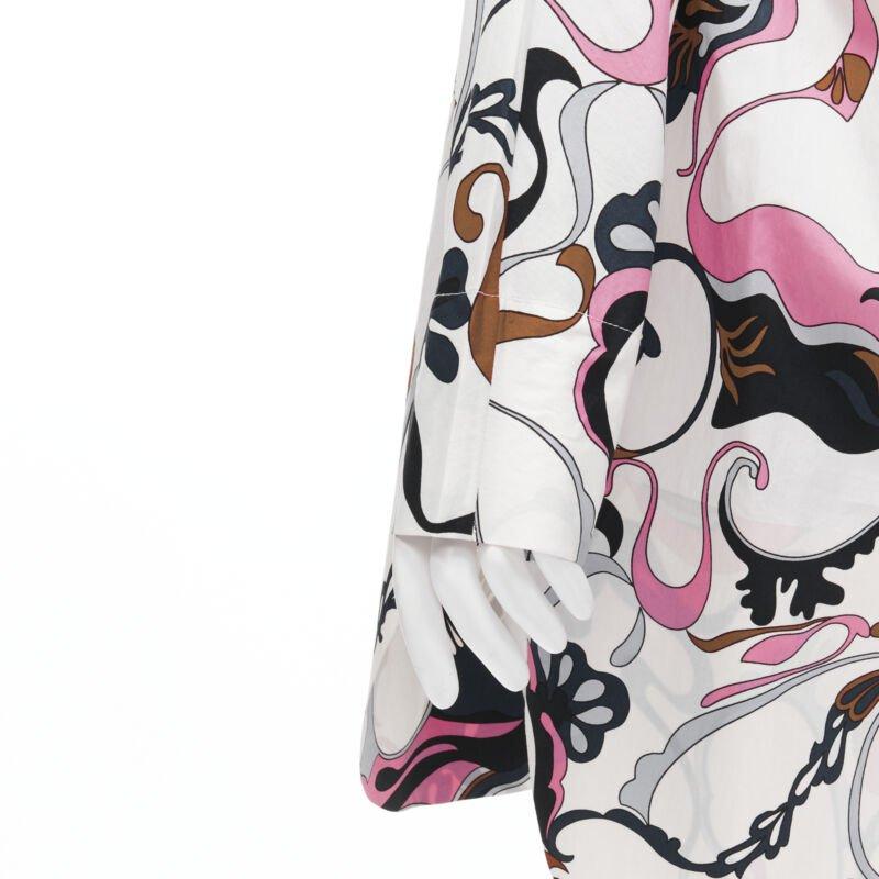 MARNI blanco marino rosa remolino floral algodón cuello barco vestido manga larga IT40 S en venta 3
