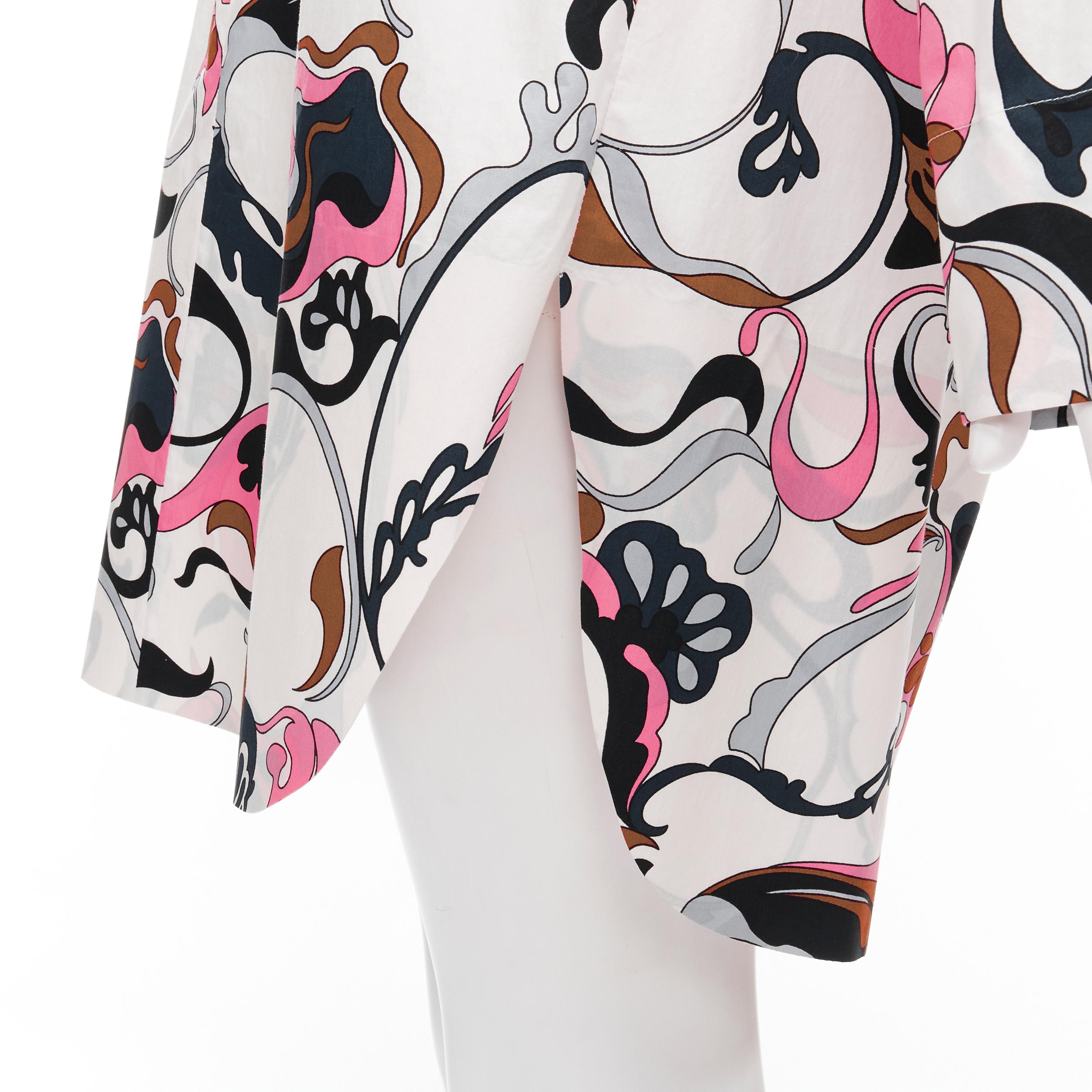 MARNI white navy pink swirl floral cotton boat neck long sleeve dress IT40 S For Sale 4