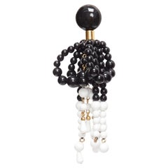 MARNI white plastic beads drop tassel statement dangling clip on earrings pair