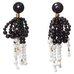 MARNI white plastic beads drop tassel statement dangling clip on earrings pair