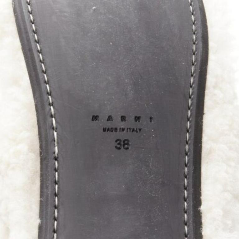 MARNI white shearling gold buckles double strap black lined flat sandals EU38 For Sale 5