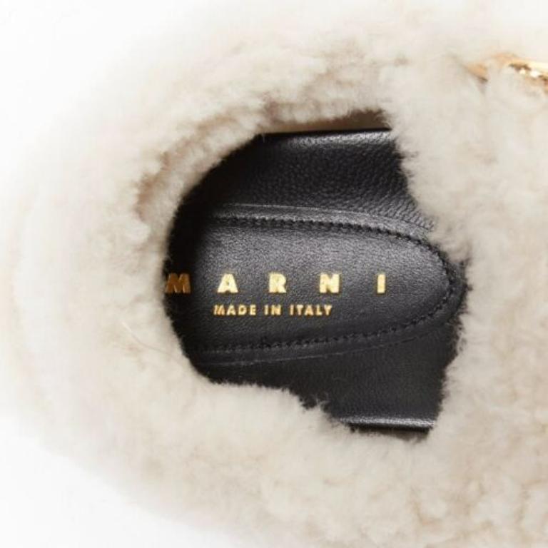 MARNI white shearling gold buckles double strap black lined flat sandals EU38 For Sale 4