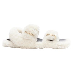 MARNI white shearling gold buckles double strap black lined flat sandals EU38