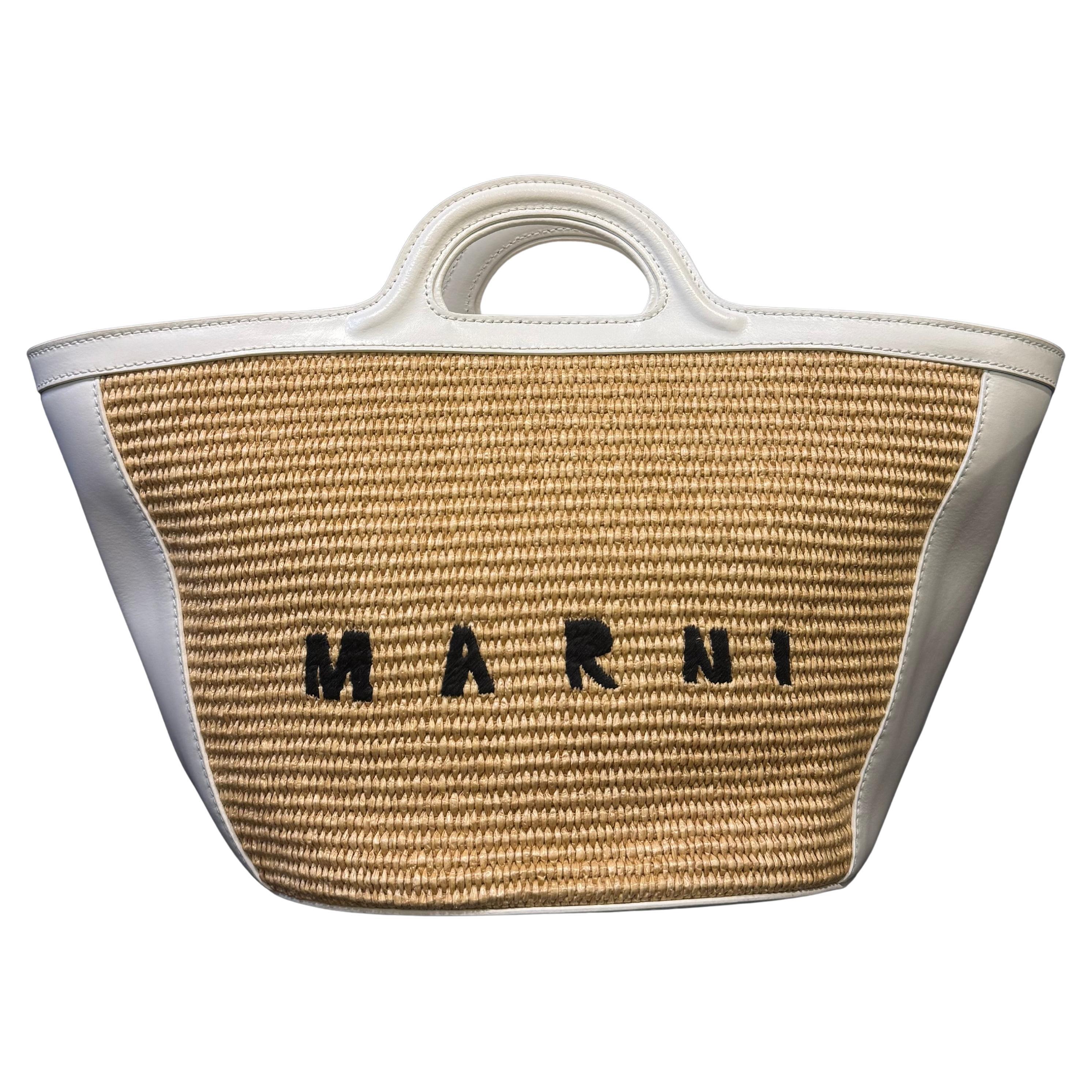 Marni White Small Tropicalia Raffia Tote For Sale