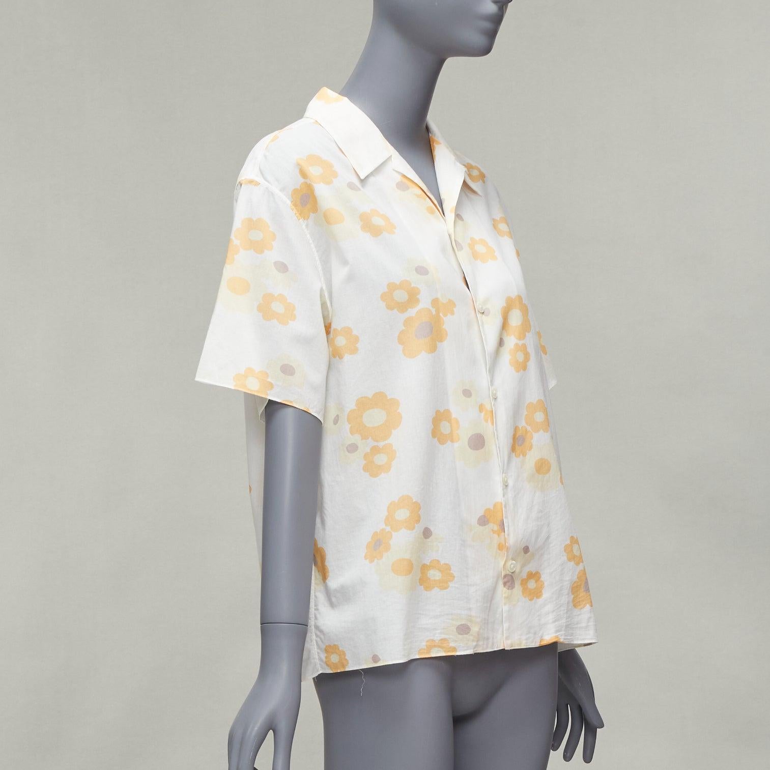 Gray MARNI white yellow cotton vintage floral print short sleeve boxy shirt IT38 XS For Sale