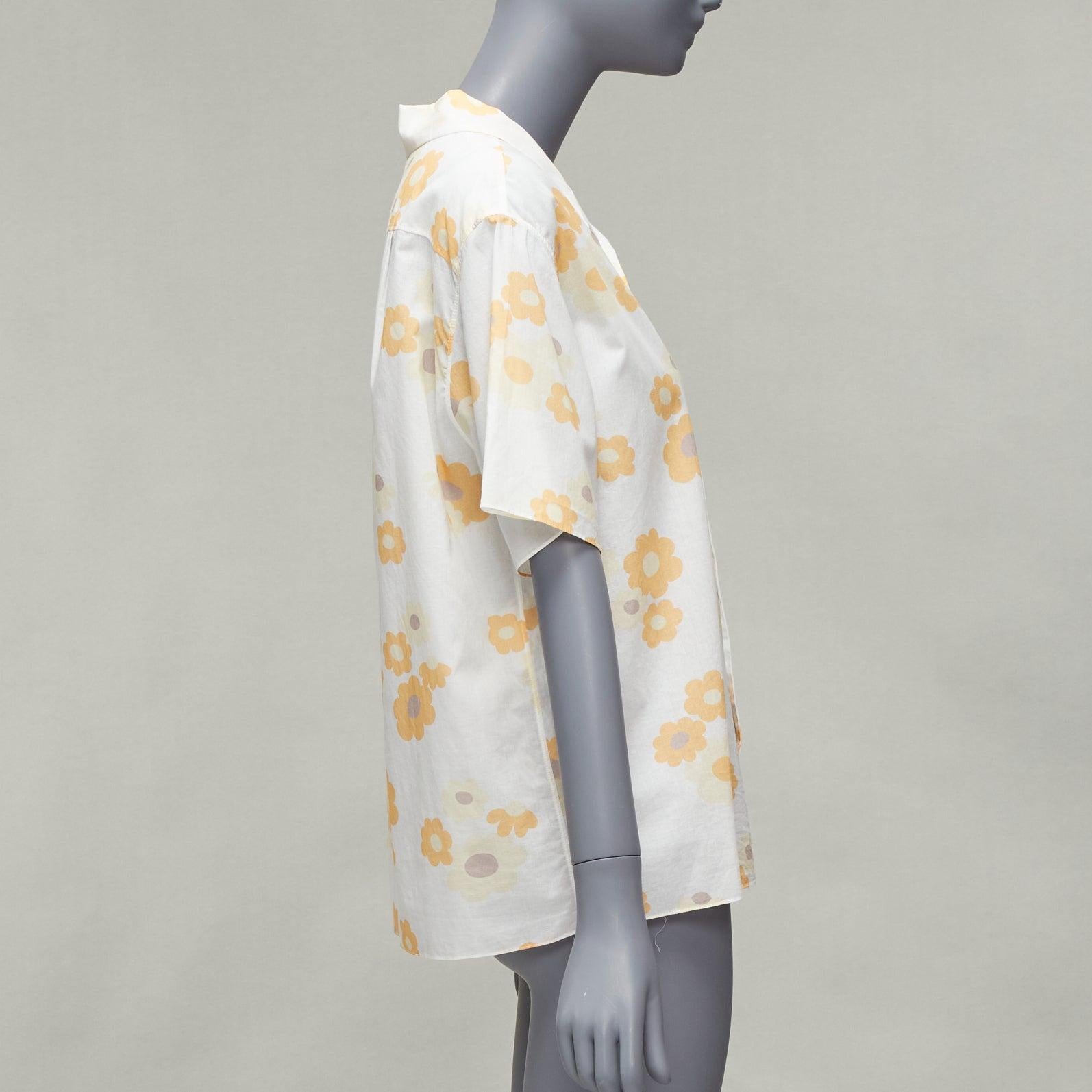MARNI white yellow cotton vintage floral print short sleeve boxy shirt IT38 XS In Excellent Condition For Sale In Hong Kong, NT