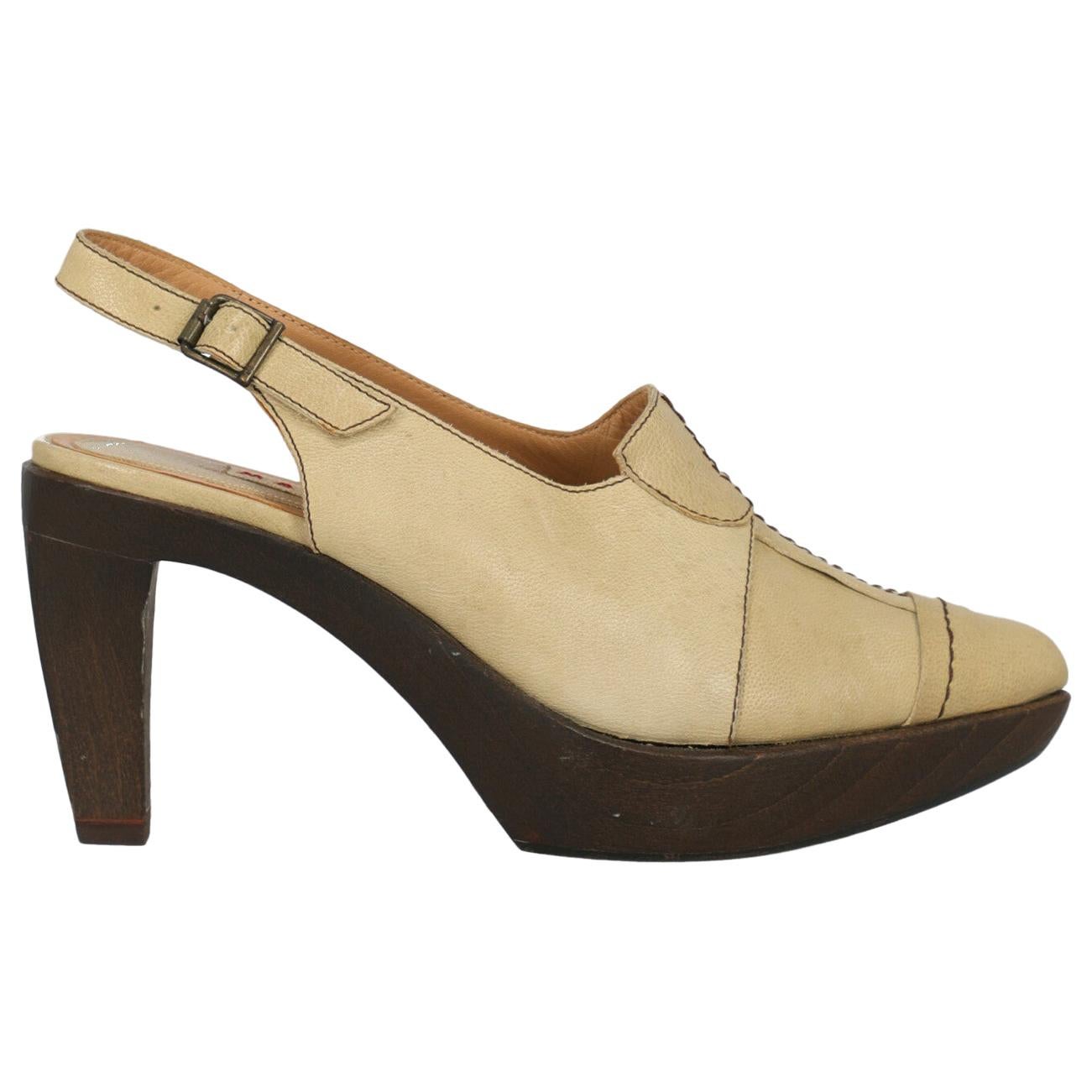 Marni Woman Mules Beige Leather IT 40 For Sale