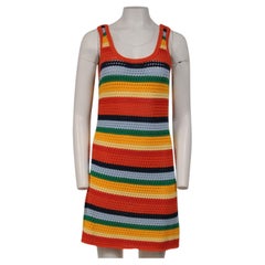 Marni Women Crochet Striped Minidress Size IT 44 Orange Knit Cotton Red Orange