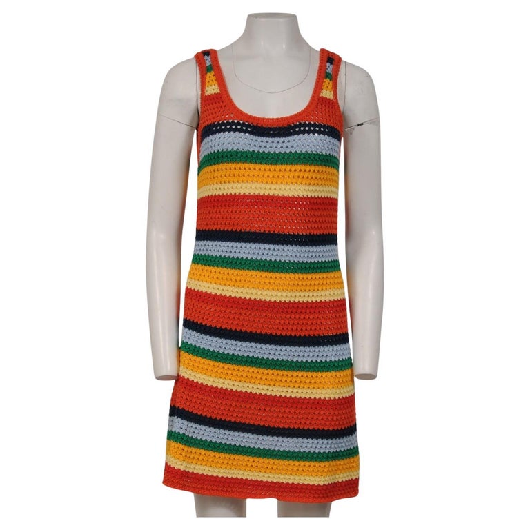 marni crochet dress Brown and blue striped cotton crochet dress