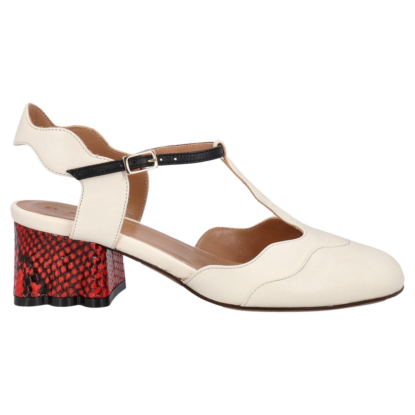 Marni Women Pumps Ecru, Red Leather EU 36 For Sale