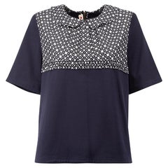 Marni Women's Navy Dotted Collared Short Sleeve Top