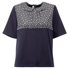 Marni Women's Navy Dotted Collared Short Sleeve Top