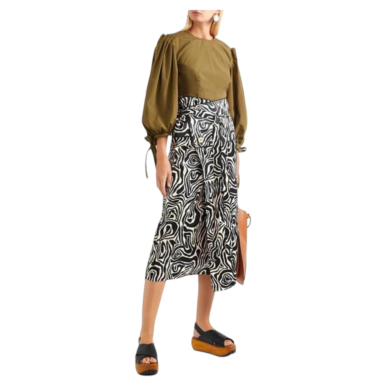 Marni Women's Zebra Print Sateen Midi Skirt, Size IT44/UK12 For Sale