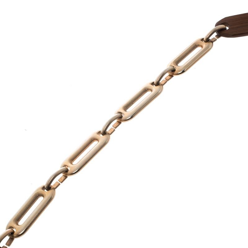 Marni Wood & Gold Tone Long Chain Link Necklace In Good Condition In Dubai, Al Qouz 2