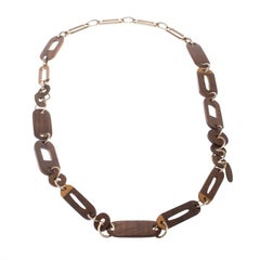 Marni Wood & Gold Tone Long Chain Link Necklace