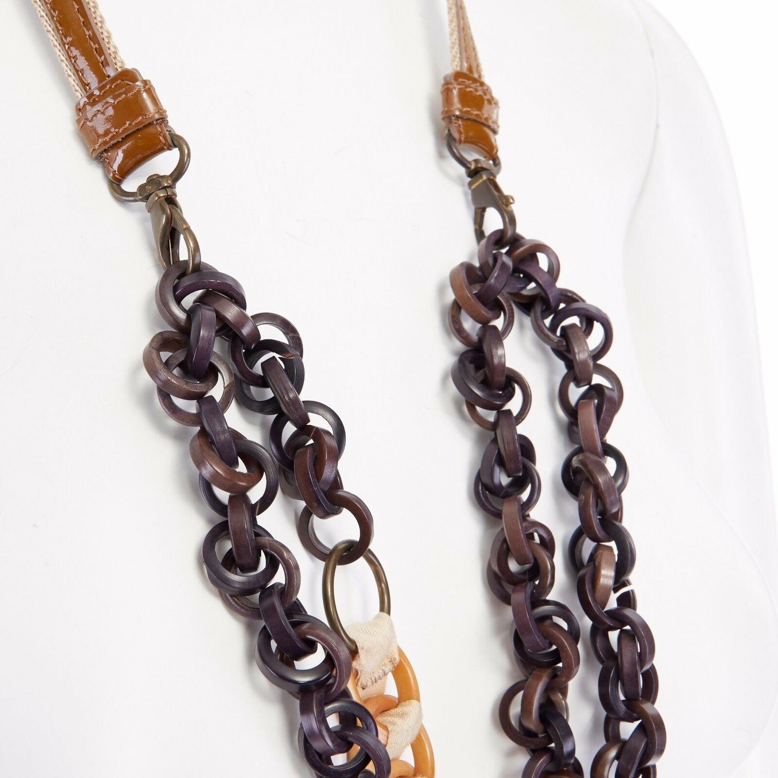 MARNI wood resin dual chunky interlinked red orange pendent nylon necklace 2