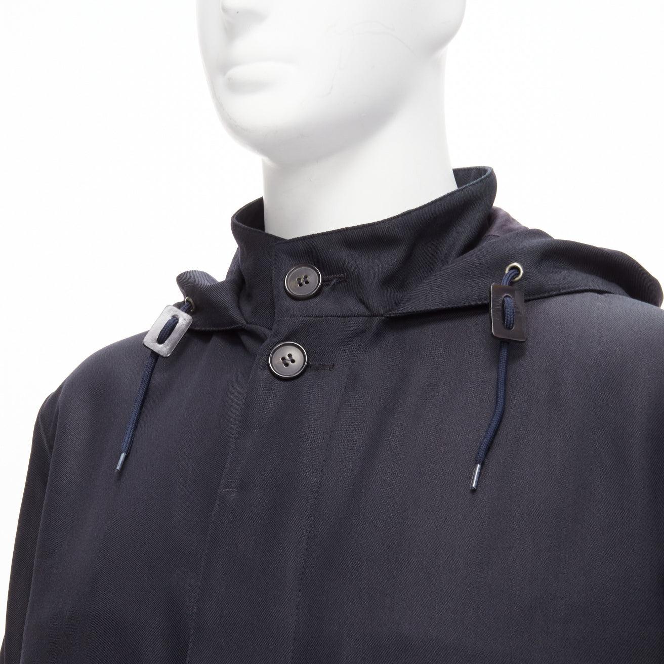 MARNI black wool blend leather stopper hooded concealed buttons parka jacket IT48 M
Reference: YNWG/A00188
Brand: Marni
Material: Wool, Blend
Color: Black
Pattern: Solid
Closure: Button
Lining: Black Cotton
Extra Details: Invisible button stand.