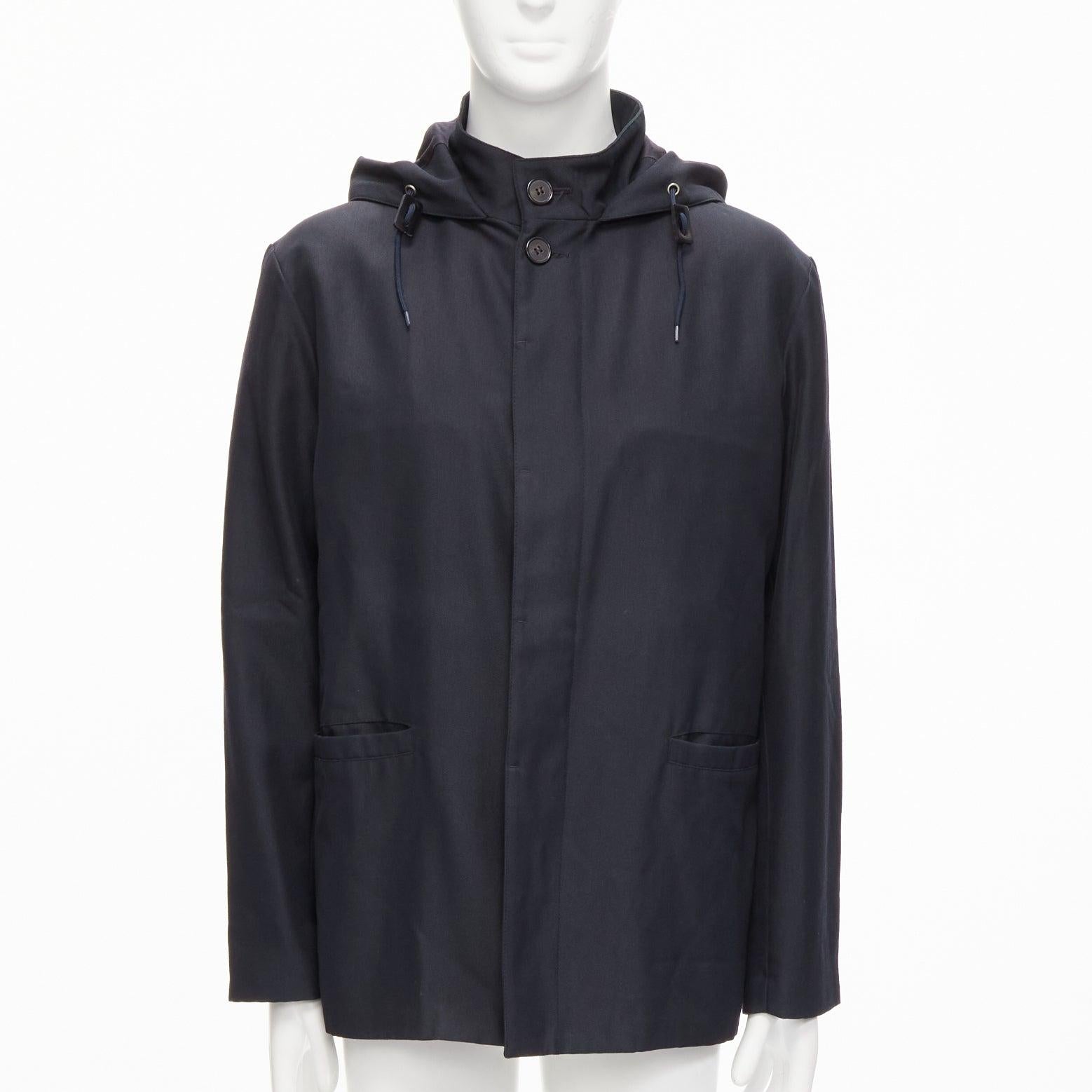 MARNI wool blend leather stopper hooded concealed buttons parka jacket IT48 M In Good Condition For Sale In Hong Kong, NT