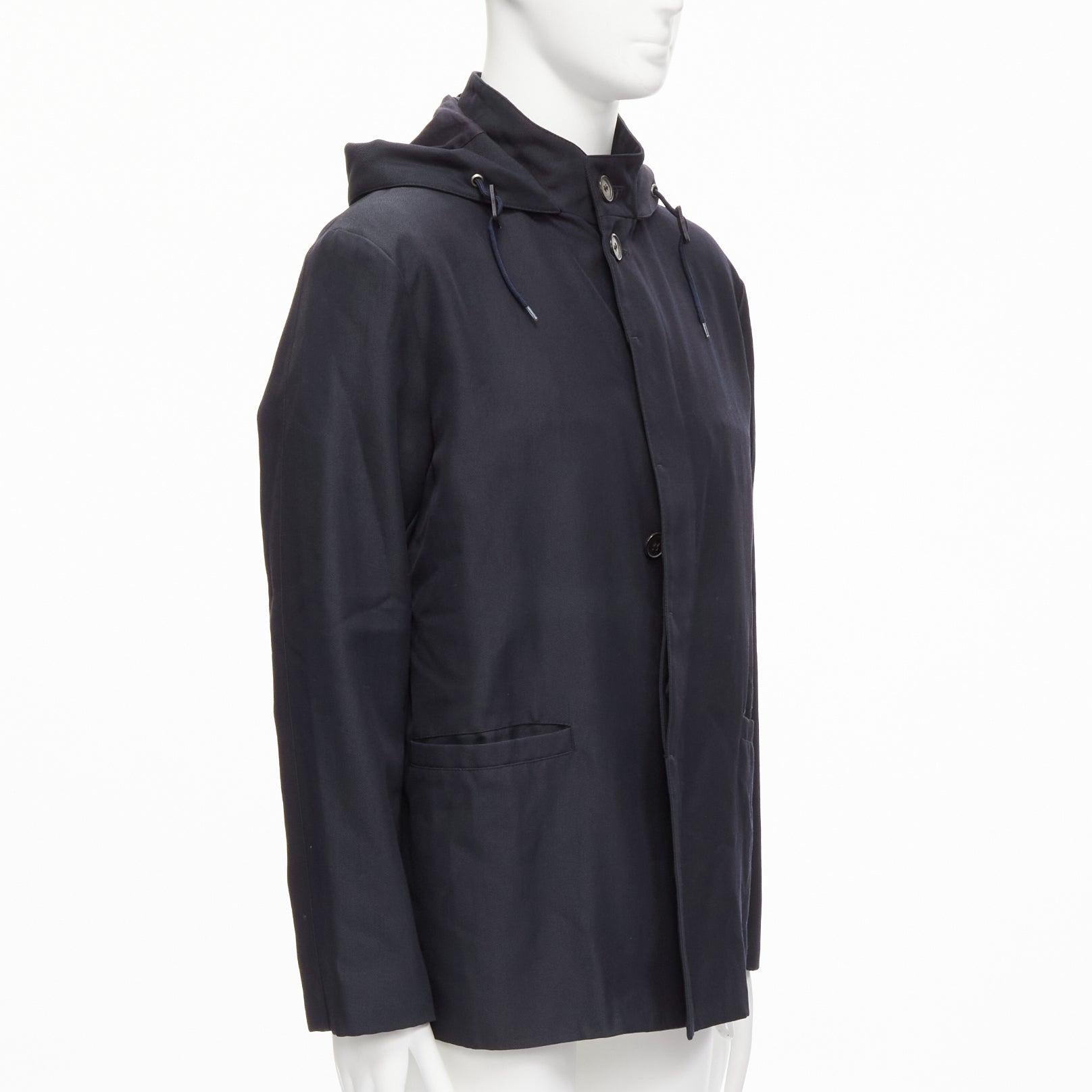Men's MARNI wool blend leather stopper hooded concealed buttons parka jacket IT48 M For Sale