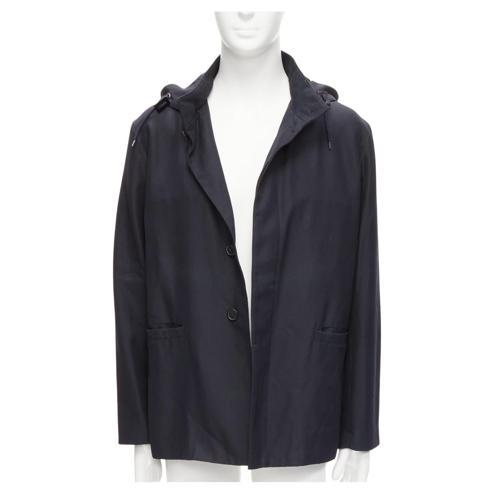MARNI wool blend leather stopper hooded concealed buttons parka jacket IT48 M For Sale