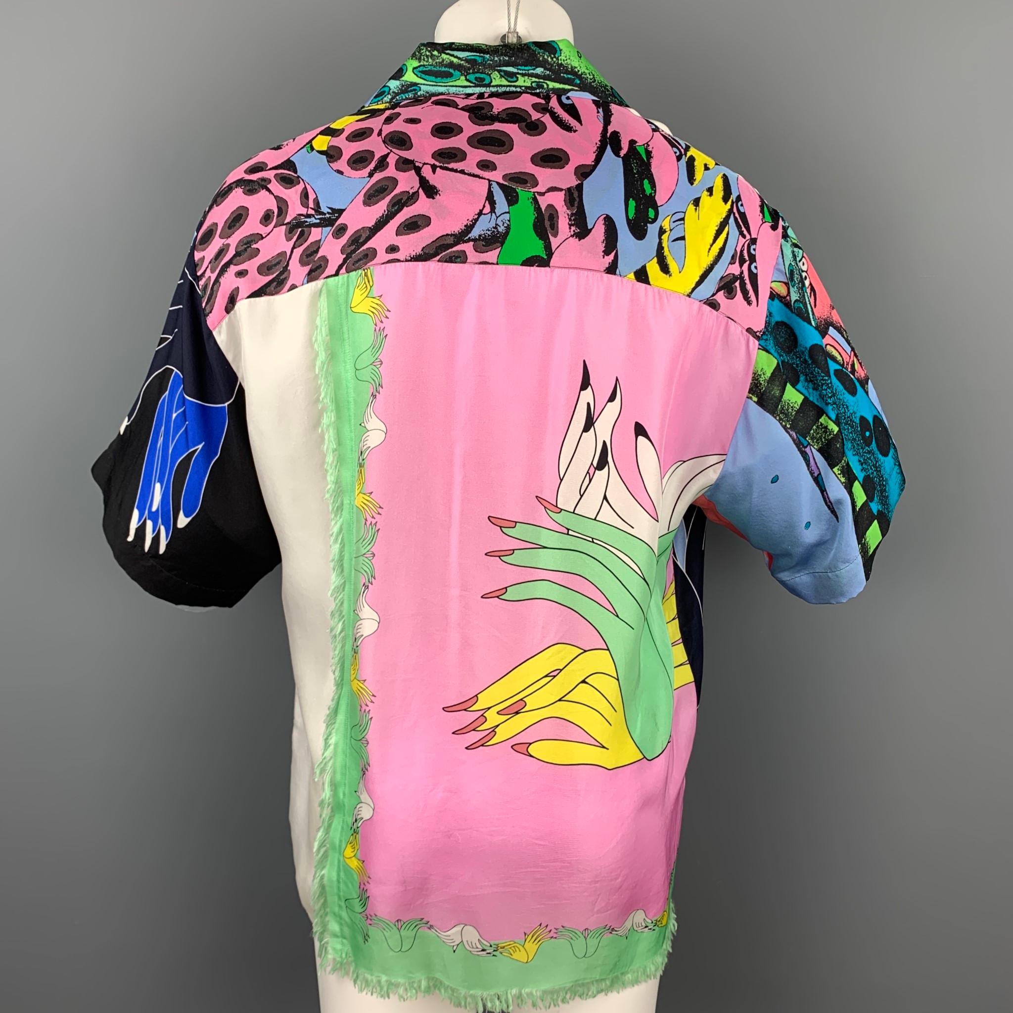 MARNI x BRUNO BOZZETTO Größe M Mehrfarbiger Druck Seide Raw Edge Oversized Shirt im Zustand „Gut“ in San Francisco, CA