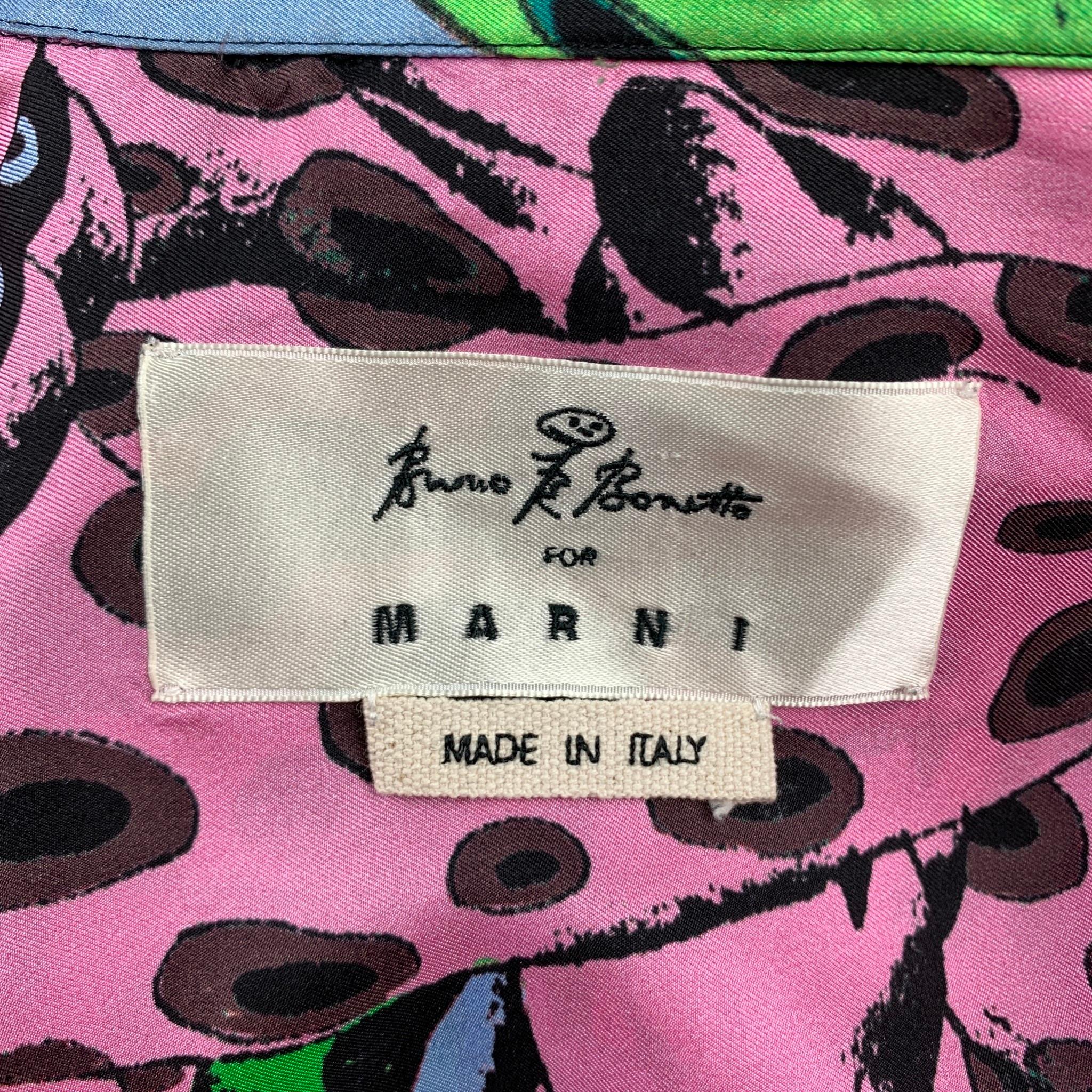 MARNI x BRUNO BOZZETTO Größe M Mehrfarbiger Druck Seide Raw Edge Oversized Shirt 2