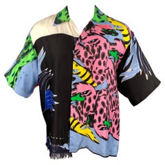 MARNI x BRUNO BOZZETTO Size M Multi-Color Print Silk Raw Edge Oversized Shirt