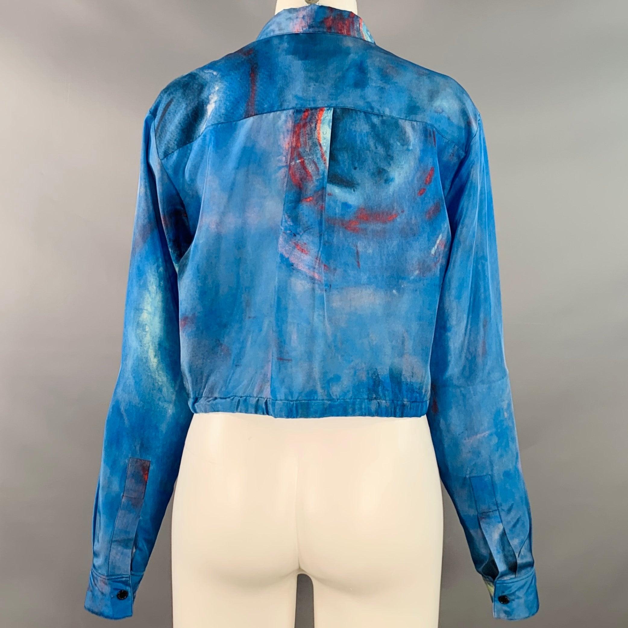 MARNI x FLAMINIA VERONESI Size S Bleu Rouge Soie Aquarelle Robe Top Cropped Excellent état - En vente à San Francisco, CA