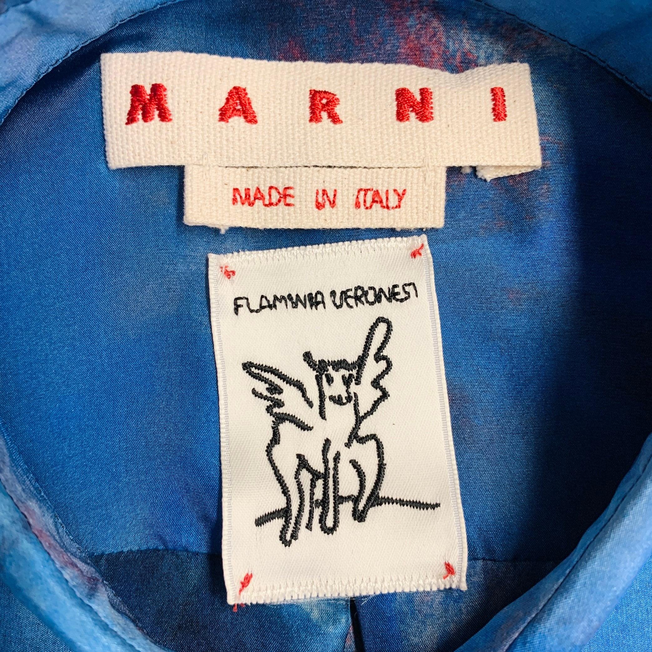 MARNI x FLAMINIA VERONESI Size S Bleu Rouge Soie Aquarelle Robe Top Cropped Pour femmes en vente